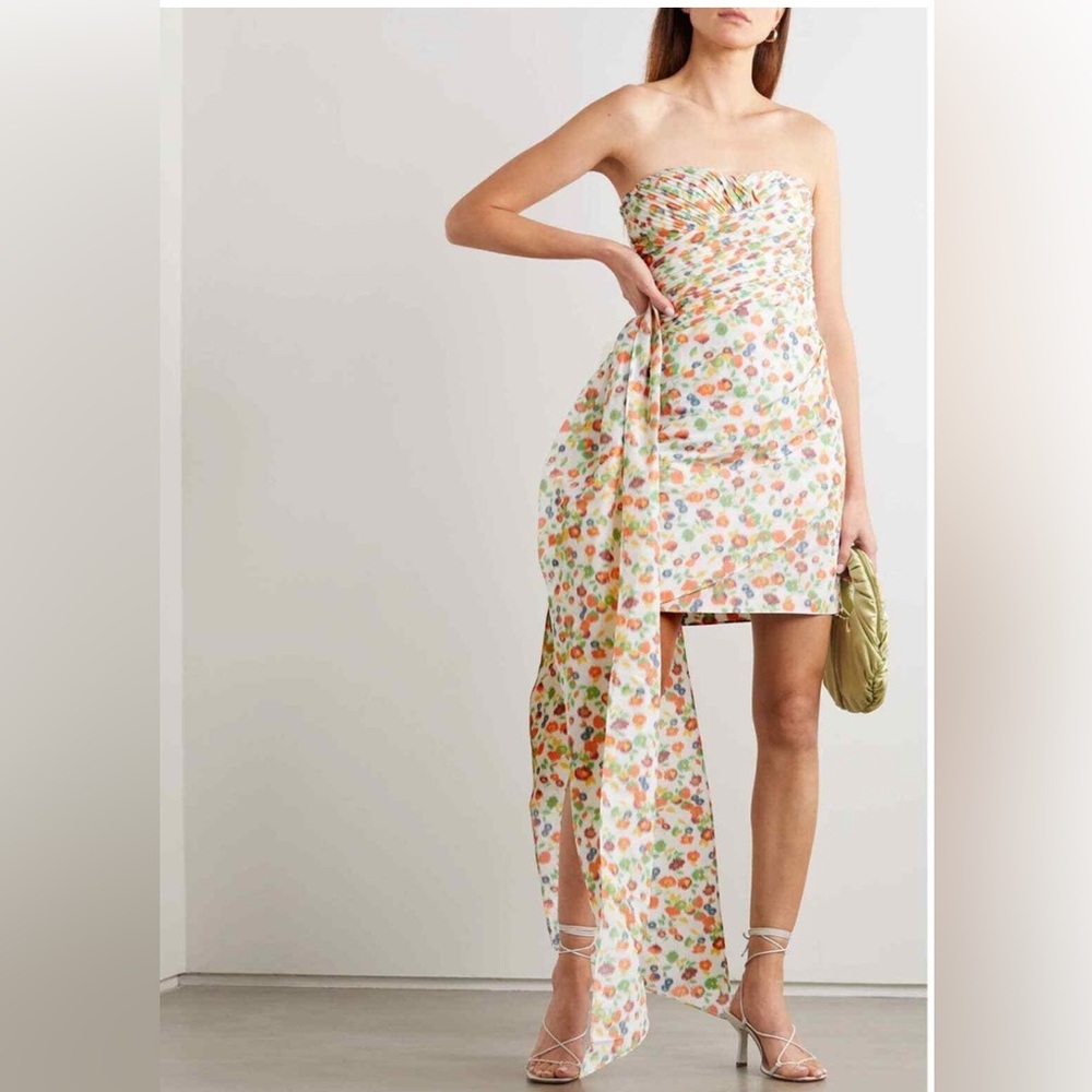 Tory Burch Women's White Strapless Printed Taffeta Draped Party Dress - Size 10